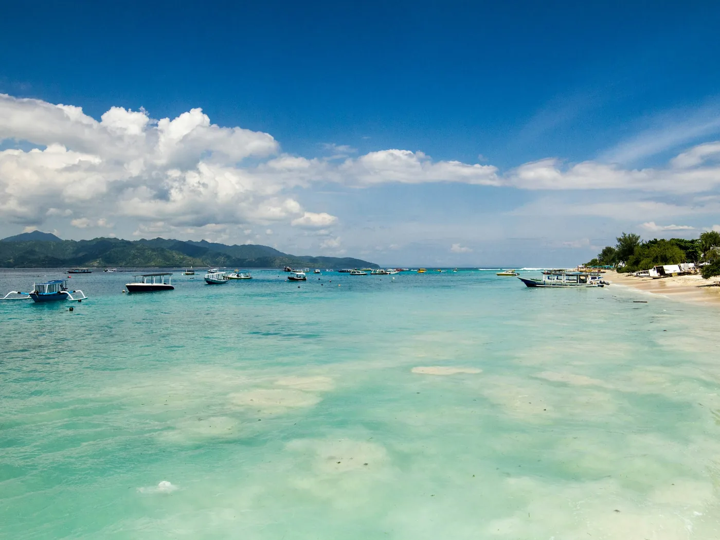 A white-sand Gili Island beach with turquoise water